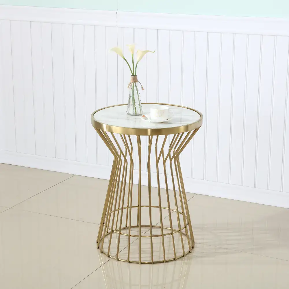 Wire Corner Table White Marble with Gold