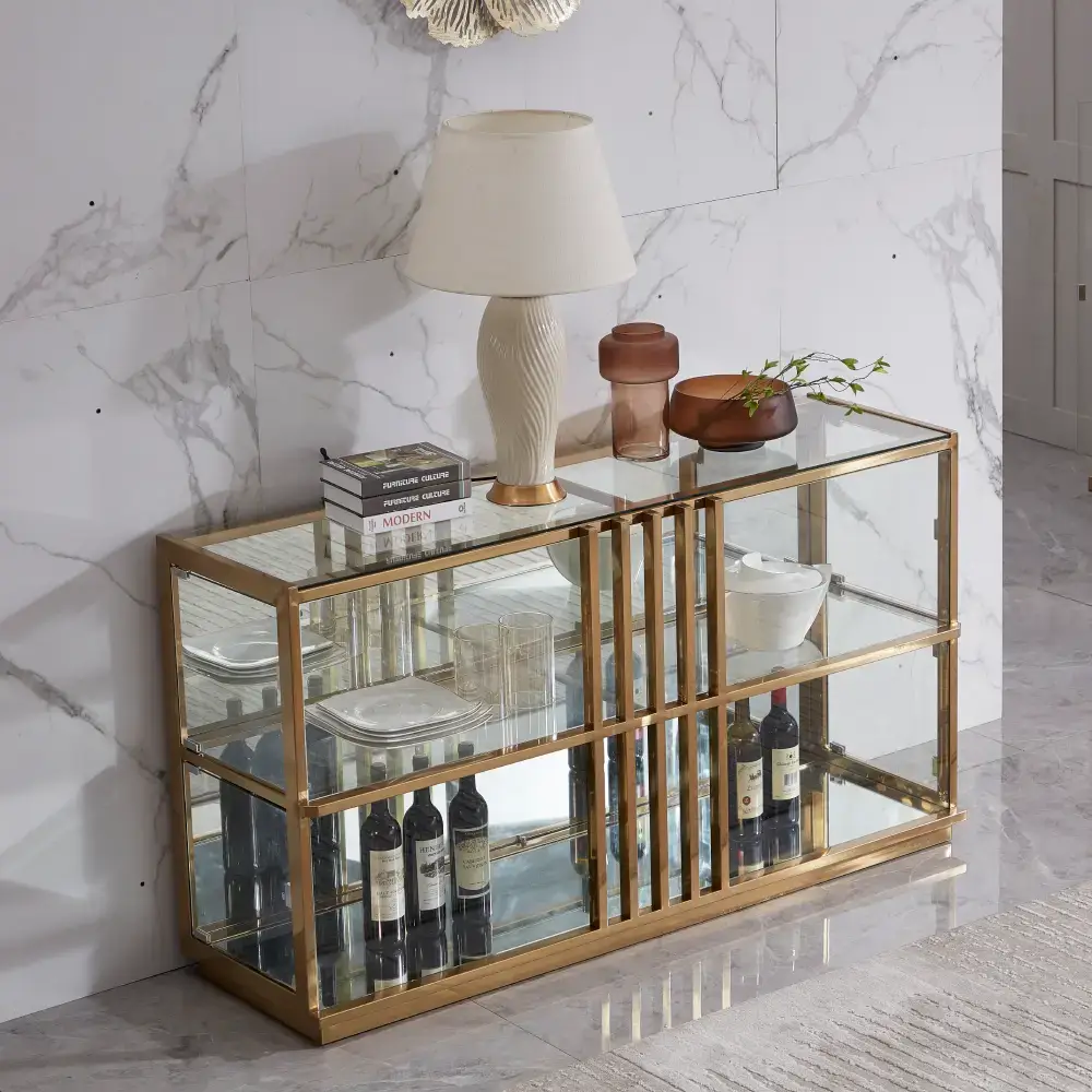 Sideboard Gold Iron Sideboard with Glass Doors