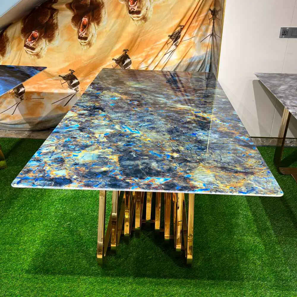 Blue Marble Rectangular Dining Table