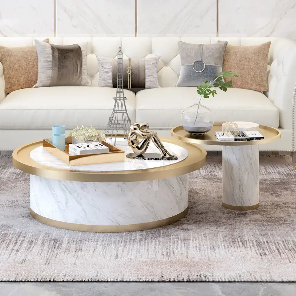 Antique White Marble Coffee Table Gold Frame