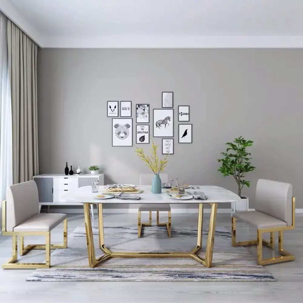 Dining Set Cushioned Chairs and Marble Dining Table