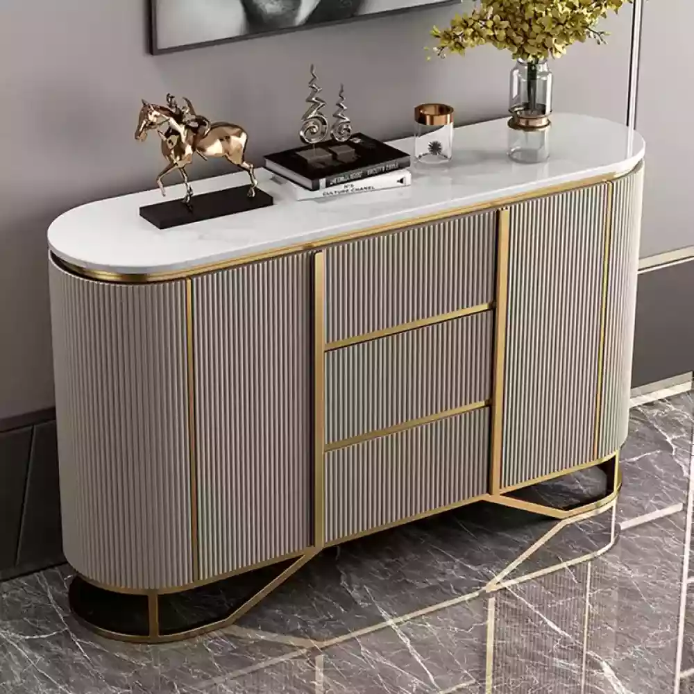 Marble Top Modern Sideboard with Stainless Steel Base
